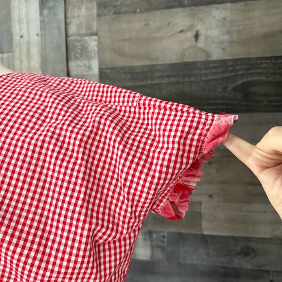 Handmade red gingham plaid ruffle trim top large festival boho garden party - Picture 3 of 10